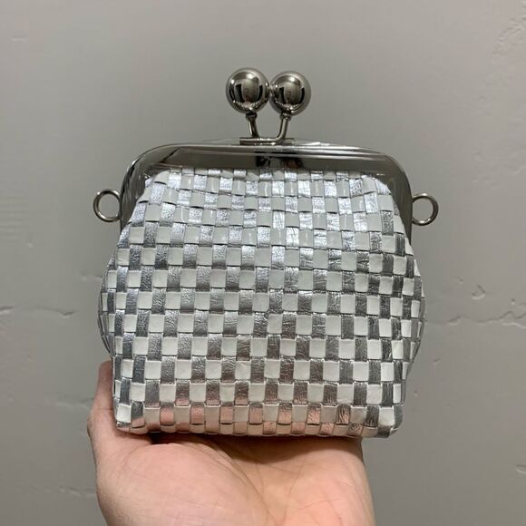 Handmade Genuine Woven Leather Kisslock Small Purse/Wristlet/Crossbody - Picture 1 of 14